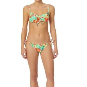 No Boundaries  Multi Color Tie Dye Swim Suit Bikini Large Juniors Neon Green
